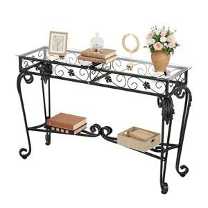 헤이븐리 유스 콘솔 테이블 47.2인치, 강화 유리 소파 테이블, 금속 프레임이 있는 빈티지 현관 거실용 현관, 로비, 조절 가능한 발(블랙)