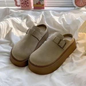 여성 2컬러 클래식 버클 스트랩 겨울 슬리퍼