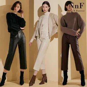 NnF 여성 아티피셜 시그니처 레더 기모 팬츠