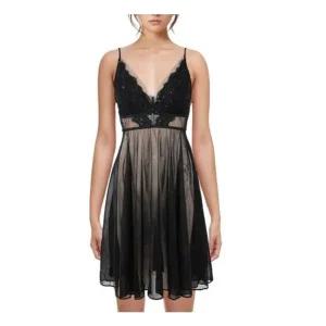 [갤러리아] [비비안]우아하고 고급스러운 수입자수 꾸띄르   스팽글 쉬폰 여성슬립  FS977A BK