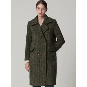[하프클럽/르오트]울 브리티시 헤링본 체크 더블 롱코트