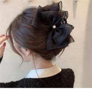 왕리본 리본집게핀 헤어집게핀 왕쉬폰 바나나핀 올림머리핀 반묶음 올림머리 우아한