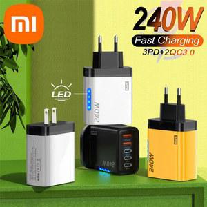 샤오미 240W 2USB+3타입-C 충전기 듀얼 타입-C 스마트 고속 EU US 플러그 LED 라이트 데스크탑 전원 어댑터 삼성 화웨이용