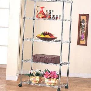 거실 5단 선반 다용도 사다리 모서리 메탈 수납 선반 조절형 스틸 메탈랙 이동식 바퀴형 철제 위치 달린