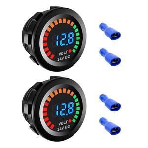 MTRPS 2 PCS 24V DC LED 디지털 전압계, 단자가 있는 방수 전압계 원형 패널 배터리 테스터, 자동차 트럭 RV 보트 마린용 모니터 디스플레이 전압 게이지