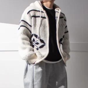 코위찬 노르딕 자가드 후드 집업 가디건 / 도톰 포근 와이드핏 카디건