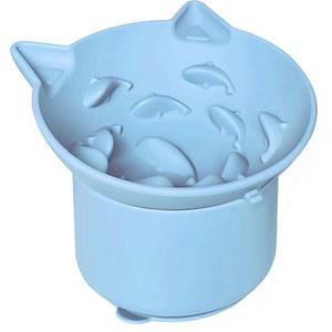 주리누아 실리콘 슬로우 피더 고양이 그릇, 흡입 컵이 있는 고양된 피더, 다각도 틸트 디자인, 검은색 턱 없음, 건조한 습식 식품에 적합 (라이트 블루)