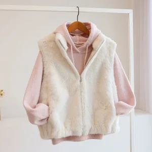 [잇수다] 캐롤프 밍크 페이크 퍼 하이넥 밴딩 집업 조끼