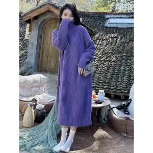 니트 여성 핑크 겨울 가을 롱원피스 기본핏 터틀넥 M 42.5~52.5kg