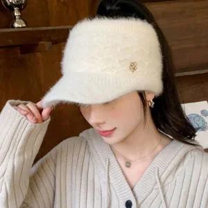 골프 캡 모자 여성 여자 방한 골프 니트 모자 클로버 올림 등산 토끼 겨울 머리 인조