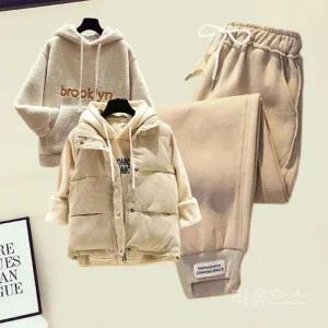 티류으스 여성용 기모 세트 후드티 패딩 조끼 조거팬츠 3종 ZA