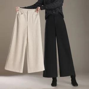 여성패션 치마 바지 하이웨스트 모직 와이드 팬츠 추동 드롭핏 슬림핏 슬랙스 캐주얼 DL4