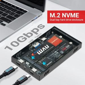 듀얼 베이 M.2 NVMe SSD 외장 케이스 USB 3.2 Gen2 10Gbps PCIe HDD 도킹 스테이션 (M Key 2230 2242 호환)