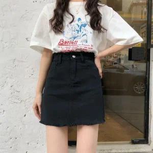 [하프클럽/]여성 데님스커트 A라인 미니 청치마 데일리 코디 하의 2색