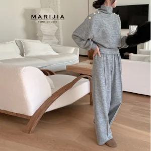 [마리지아]유즈 폴라 버튼 맨투맨+와이드팬츠_MSTB31056