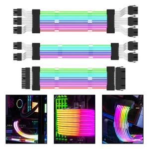 ARGB PSU 전원 공급 장치 연장 케이블 RGB ATX 24핀 PCIE GPU 8핀 62핀 코드 마더보드 컴퓨터용 RGB 연장
