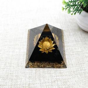 1개 오르가나이트 피라미드, 흑요석 연꽃 상징 오르곤 장식품 레진, 크리스탈