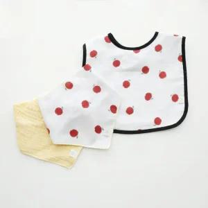 꿈두부 볼빨간사과 디자인 턱받이 거즈스카프빕 3종세트