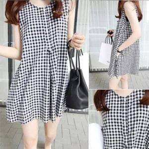 JS.체크민소매원피스- 빅사이즈 면 임부복 여성의류
