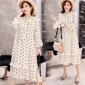 임산부 웨딩도트 롱원피스 빅사이즈 여성 임부복 3561