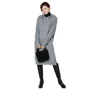 밑단 트임 니트 후드 롱원피스