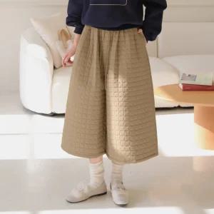 [데일리앤] 포포 누빔 7부 패딩 밴딩 와이드 바지 여성 겨울 큐롯 치마바지