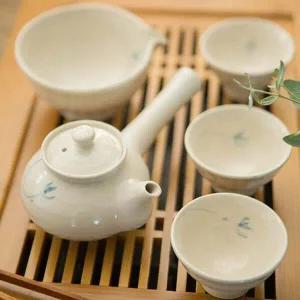 이천도자기 UW99AZ37 미색 파란꽃 3인 다기세트 전통찻잔