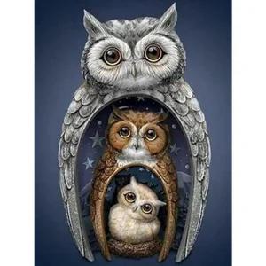 부엉이보석십자수 부엉이 가족 (캔버스) 보석십자수 40x50 (원형