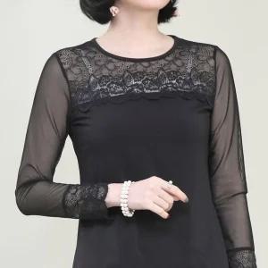 애비뉴투지 엄마옷 시스루 레이스 라운드 여성 봄 가을 긴팔 블라우스 B01406