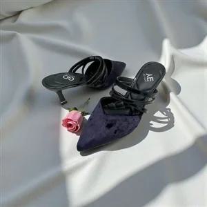 [갤러리아] 고세 데일리 여성 페미닌 더블스트랩 스틸레토 벨벳 뮬 GEO5F012 보라 6cm