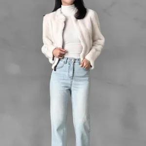 여성 겨울 인조밍크 집업 시어링 포켓 물결 퍼 자켓