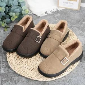 피카소 폭신 따뜻한 스웨이드 버클 양털 통굽 로퍼 털신