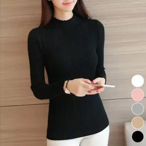 Rly 가을니트티 얇은니트니 레이스 칼라 슬림핏니트티