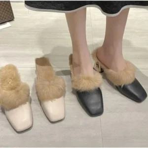 [라일리] Rly 펌프스 발편한 구두 여성 퍼 겨울 미들힐 고급