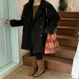 라쥬필 더블 포켓 울 코트 85487 빅사이즈 여성의류