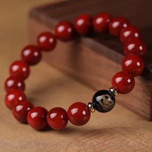 8mm 경면주사 팔찌 액막이 소원성취 띠별 염주 단주 흑요석 재물 금전운 사업 운 부적 수호신