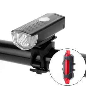 큐에스스포츠 충전식 LED 자전거라이트 전조등 후미등세트구성