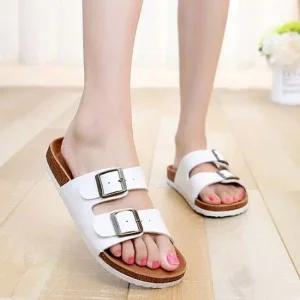2컬러 남여공용 더블 스트랩 레더 샌들