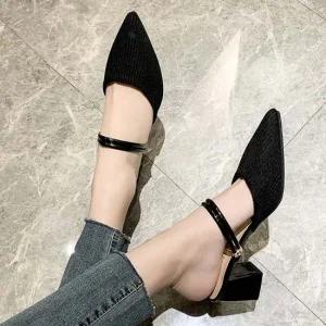 스틸레토 캐주얼 뮬 미들힐 큐빅 슬링백 2컬러