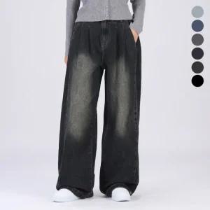 비비드솜 기장선택 투턱 와이드 절개 데님 청바지 GRTFB60096