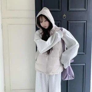 /옷자락 여성 니트 후드 포켓 베스트 조끼