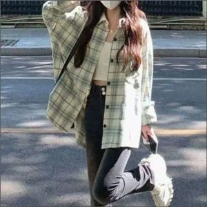 가을 데일리 봄 파스텔톤 여자 체크남방 셔츠 루즈핏 캐주얼