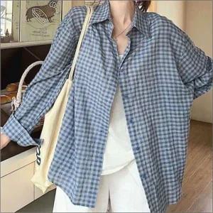체크셔츠 루즈핏 프렌치 간절기 2컬러 남방 무드 여자