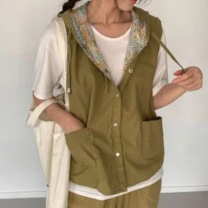 [하프클럽/]여자 콘트라스트 빅사이즈 SS 후드베스트 조끼