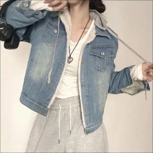 [라일리여성의류] Rly 여자 퍼안감 후드 청자켓 데님 겨울 기모 아우터