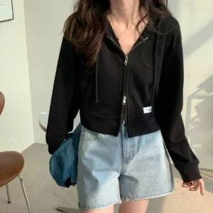 패션 귀여운 여성 얇은 소재 크롭 기장 투웨이 집업 (WFFXFNE)