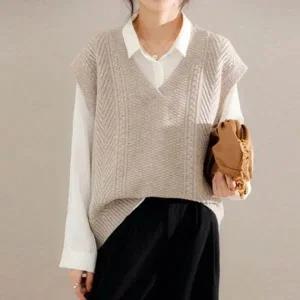 레이어드 여성 루즈핏 스타일 여유핏 니트 조끼 베스 (WFFXFVR)