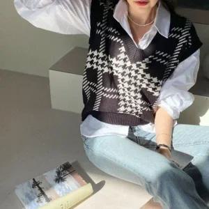 니트 루즈 핏 베스트 여성 봄 가을 조끼 베이지 여자 (WFFXG1H)