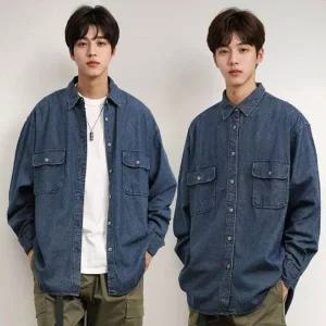 고품질 남성 캐주얼 적당 오버핏 데님셔츠 데이트룩 청남방 (WFFXQFW)