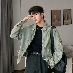 고품질 남성 간절기 가을 오버핏 청자켓 옐로우믹스 데님자켓 (WFFXQFY)